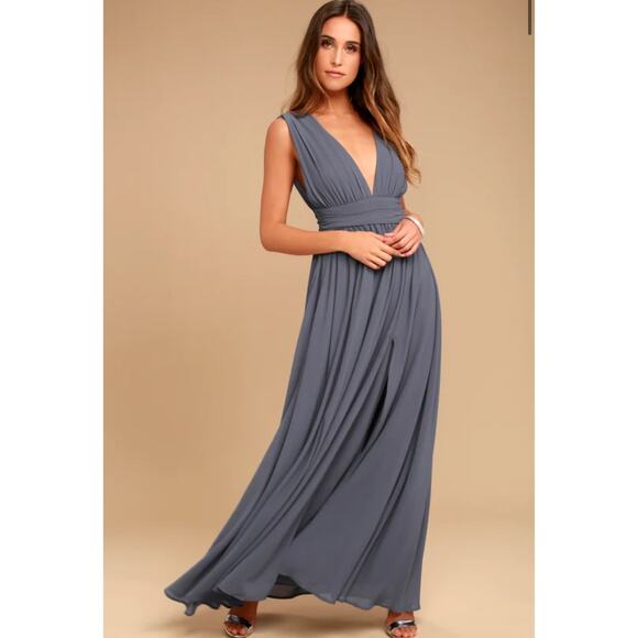Lulus Heavenly Hues Denim Blue Formal Maxi Dress Size Medium - Picture 1 of 12